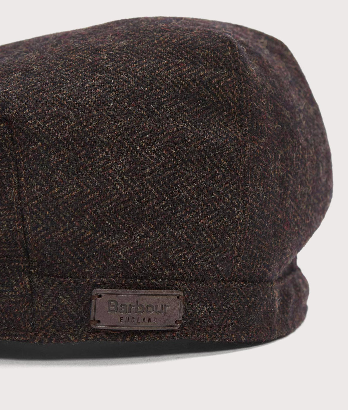 Barbour Lifestyle Barlow Flat Cap in Brown at EQVVS Menswear. Detail shot.