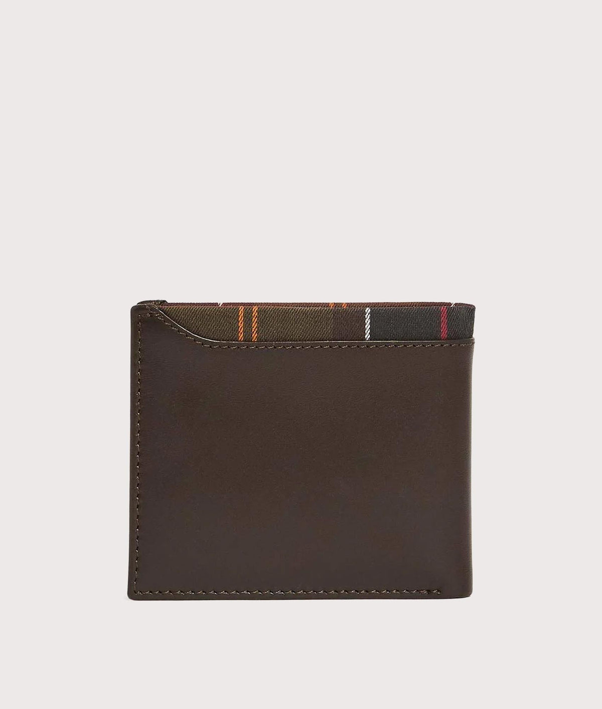 Barbour Lifestyle Brodick Billfold Wallet in Brown and Classic Tartan at EQVVS Menswear. Back shot.