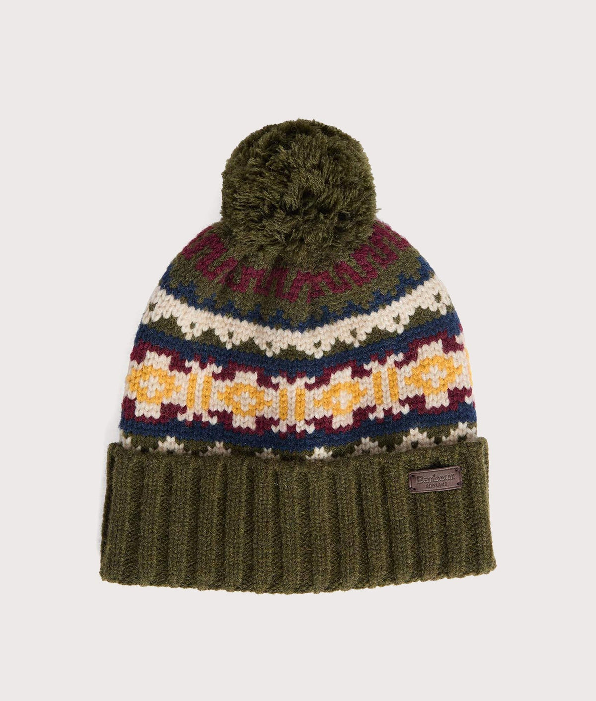 Barbour Lifestyle Kane Knitted Beanie & Gloves Gift Set in Dark Olive at EQVVS Menswear. Beanie shot.