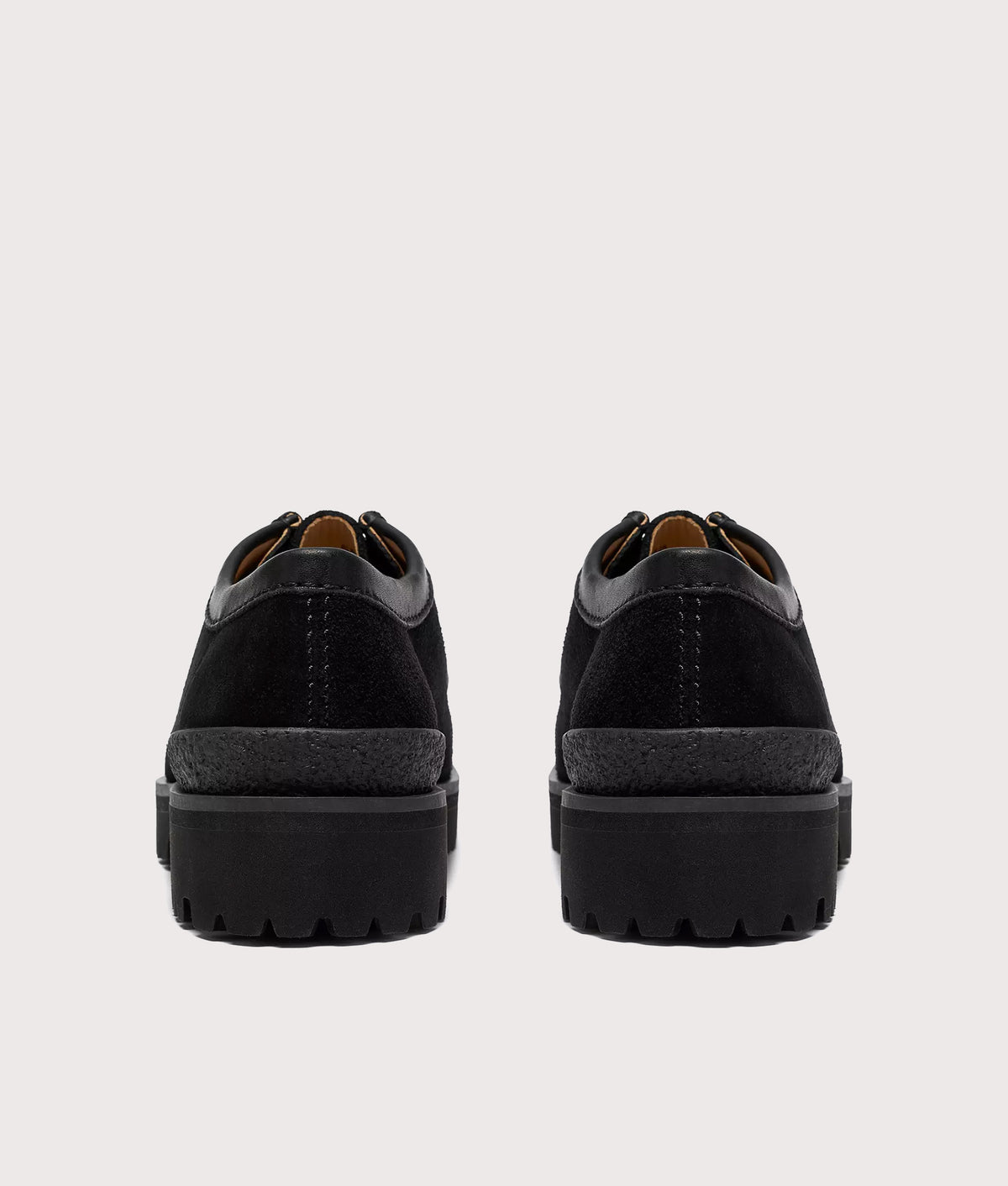 Clarks Originals Walla Yukoner shoes in black Combi Suede at EQVVS Menswear.  Back shot.