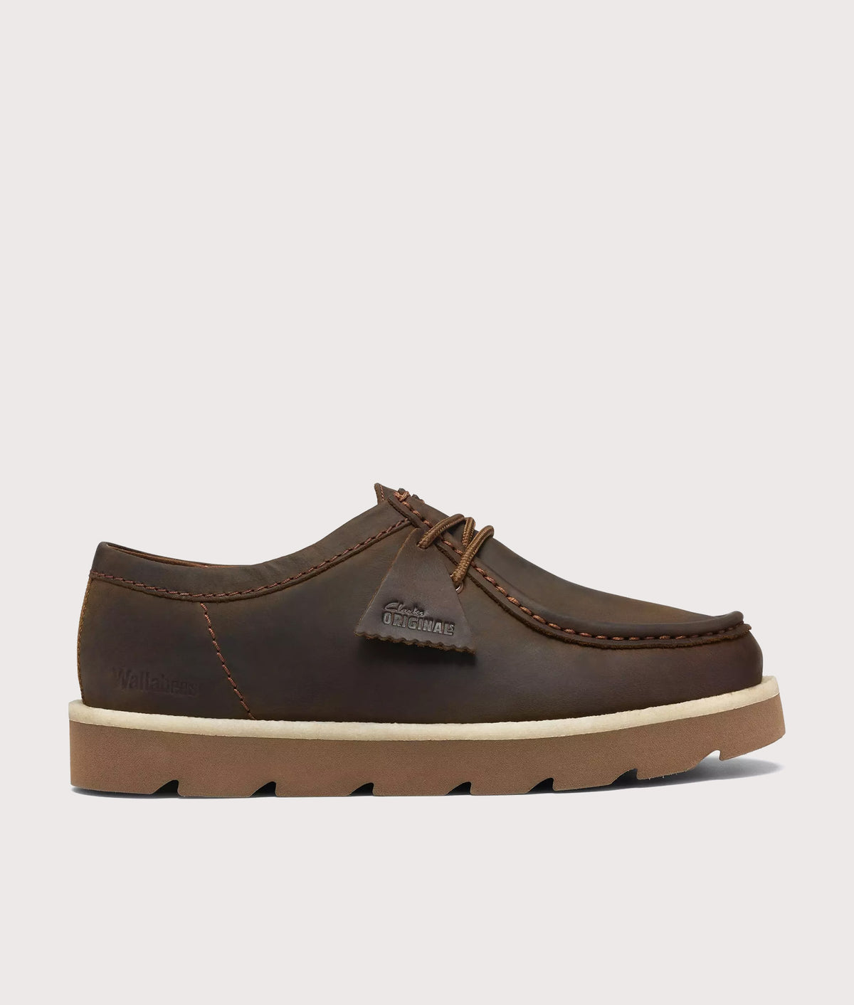 Clarks Original Meare Walla Shoes in Beeswax at EQVVS Menswear. Side shot.