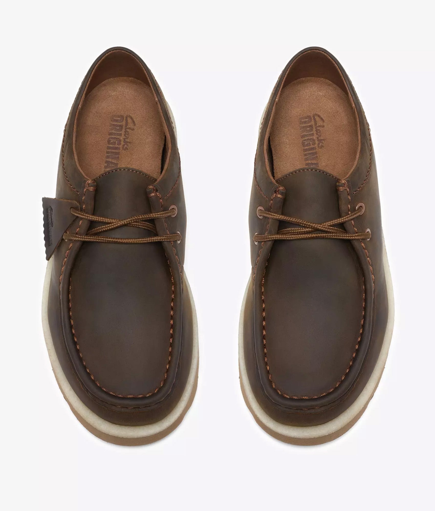 Clarks Original Meare Walla Shoes in Beeswax at EQVVS Menswear. Top shot.