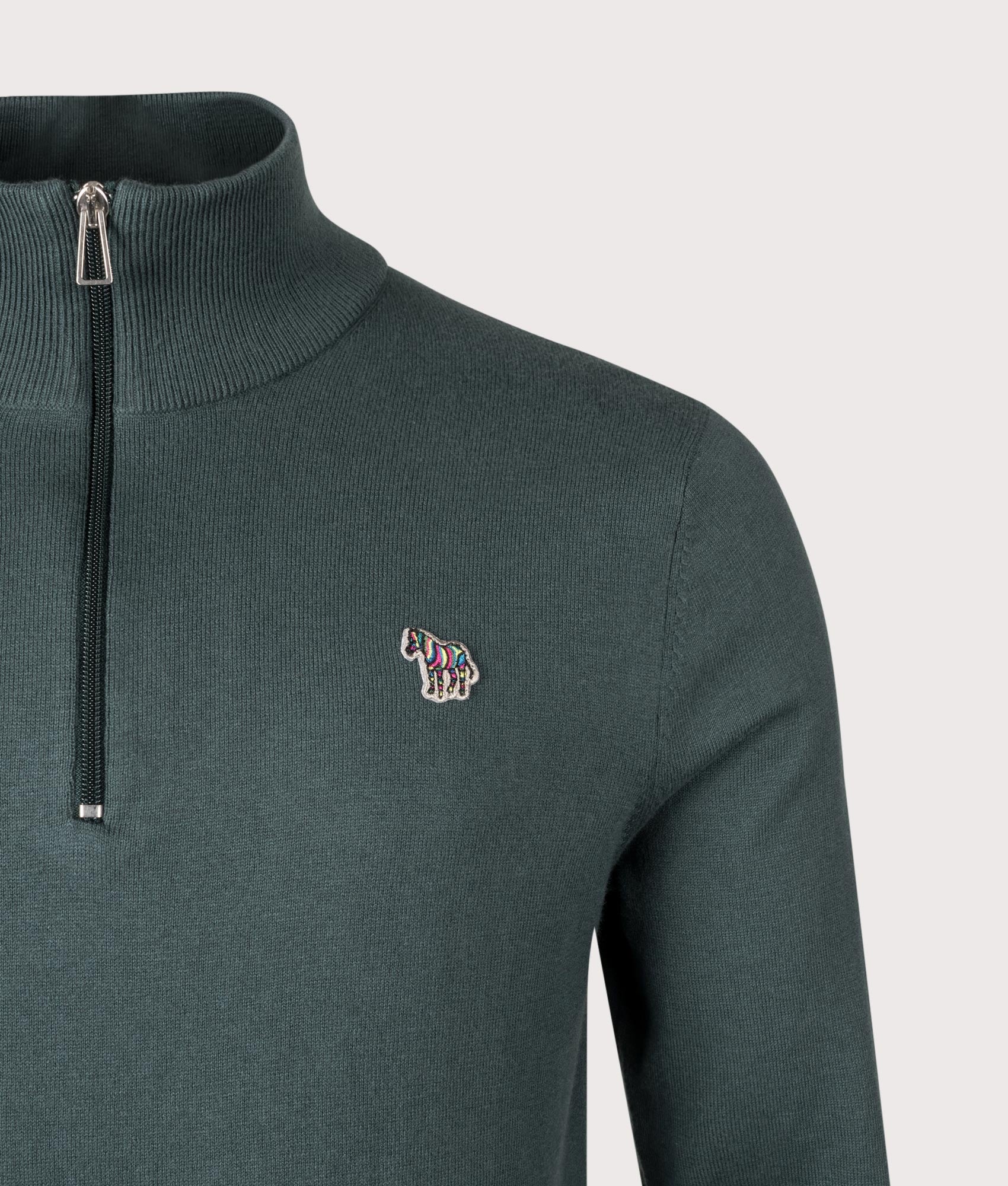 Quarter Zip Zebra Logo Jumper. Shot by EQVVS. Detail shot.