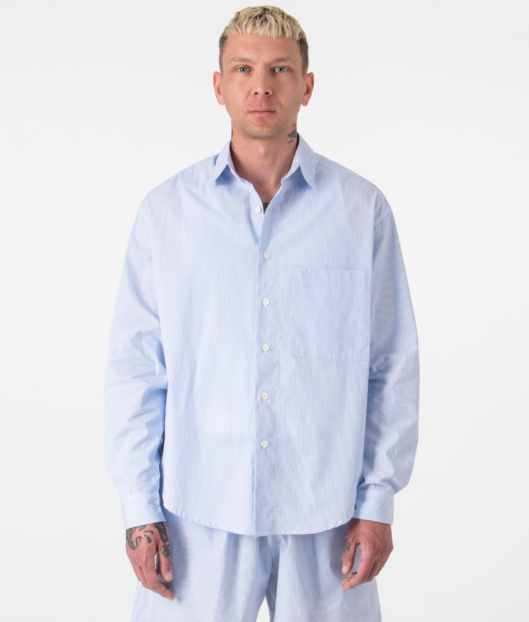 Oversized Striped Dress Shirt Blue | MKI MIYUKI ZOKU | EQVVS