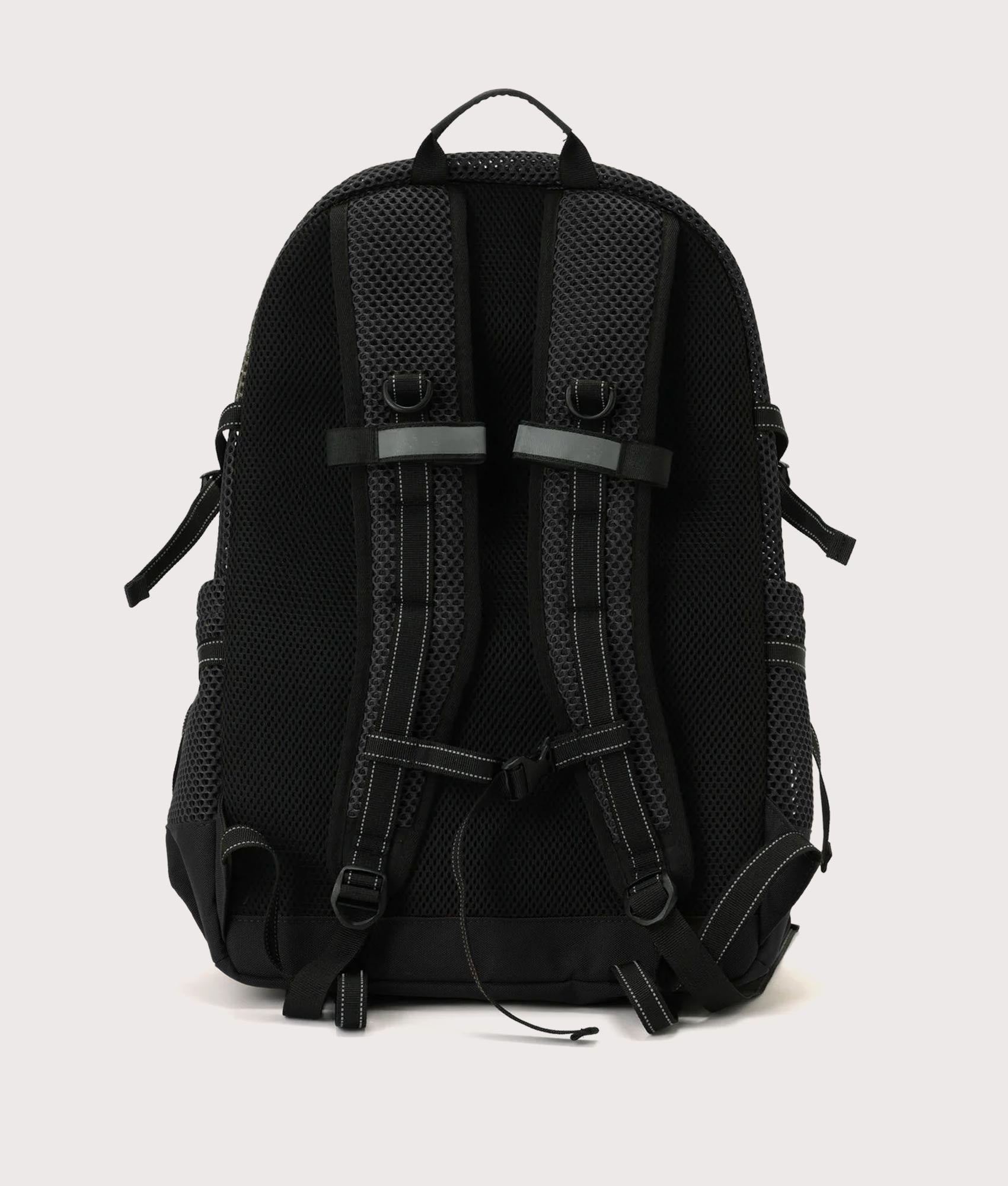 and wander 3D Mesh Backpack in Black at EQVVS Menswear. Back shot.