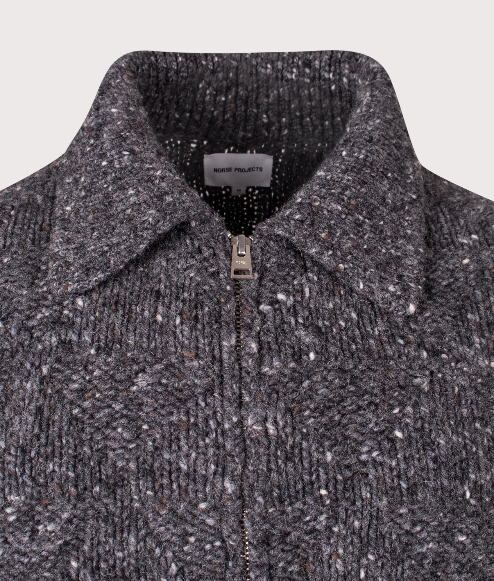 Erik Donegal Diamond Jacket in Charcoal Grey | 100% Wool | Norse Projects | EQVVS | Front detail shot 