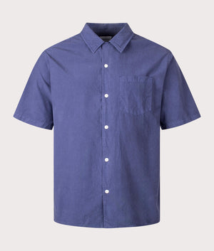 Norse Projects Carsten Tencel Short Sleeve Shirt in 7187 Calcite Blue front shot at EQVVS