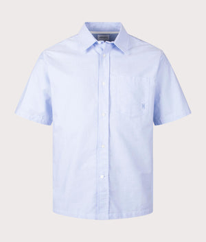 Norse Projects Ivan Oxford Monogram Short Sleeved Shirt in 7105 Pale Blue front shot at EQVVS