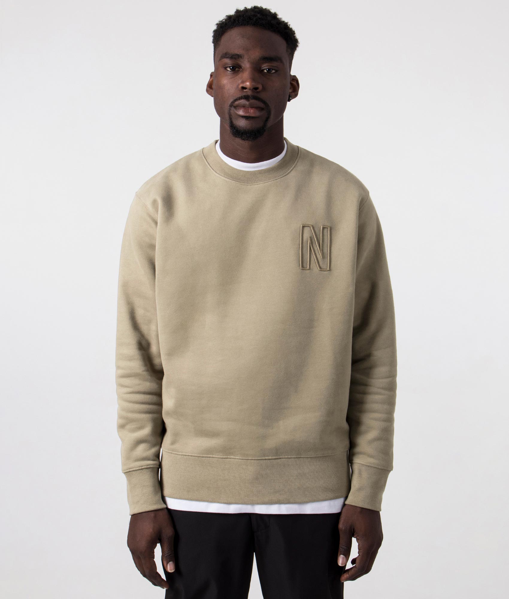 Relaxed-Fit-Arne-Brushed-Fleece-N-Logo-Sweatshirt-Sand-Norse-Projects-EQVVS-Front-Image