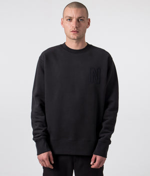 Relaxed-Fit-Arne-Brushed-Fleece-N-Logo-Sweatshirt-9999-Black-Norse-Projects-EQVVS-Front-Image