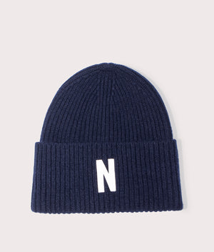 Merino-Lambswool-Rib-N-Logo-Beanie-Dark-Navy-Norse-Projects-EQVVS