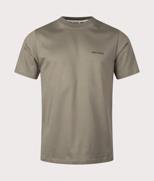 Norse Projects Relaxed Fit Johannes Organic Logo T-Shirt in 8076 Sediment Green front shot at EQVVS