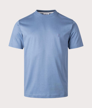 Norse Projects Johannes Organic N Logo T-Shirt In 7121 Fog Blue front shot at EQVVS