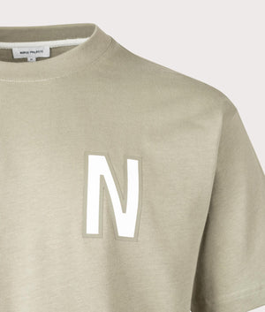 Norse Projects Simon Loose Organic Heavy Jersey Large N T-Shirt in 2053 Clay detail shot at EQVVS