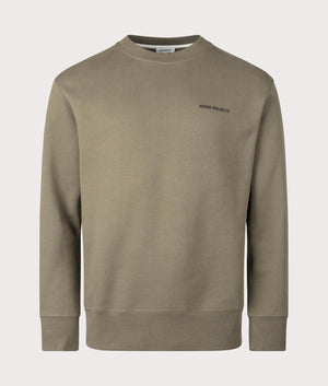 Norse Projects Arne Relaxed Organic Logo Sweatshirt in 8076 Sediment Green front shot at EQVVS