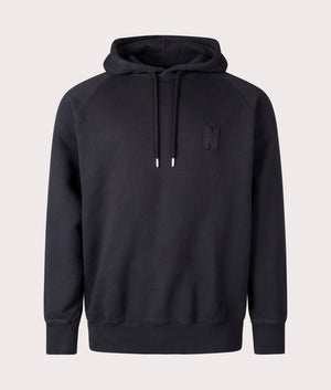 Norse Projects Relaxed Fit Marten Raglan N Patch Hoodie in Black at EQVVS Menswear Front Shot