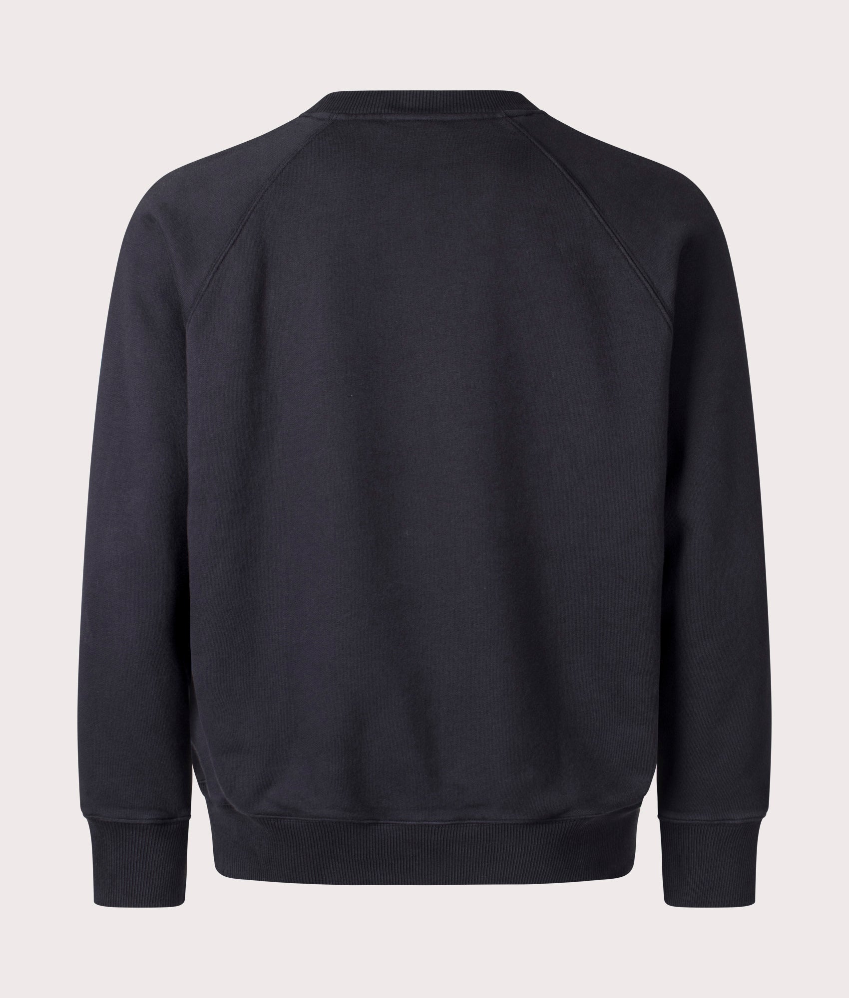 Norse Projects Relaxed Fit Marten Raglan N Patch Sweatshirt in Black Organic Cotton at EQVVS Menswear Back Shot