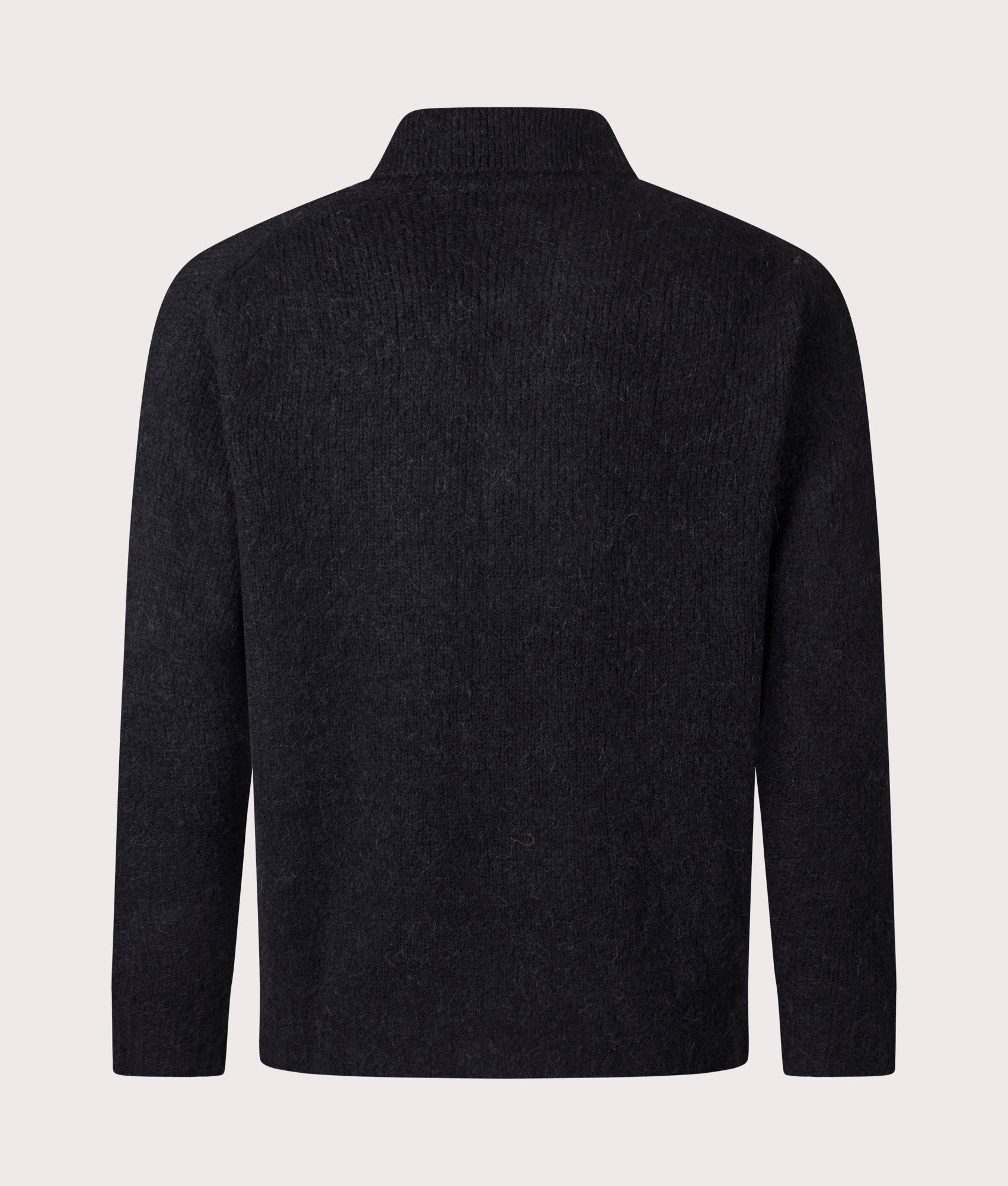 Norse Projects Relaxed Fit Rasmus Brushed Polo Shirt in Black at EQVVS Menswear. Back shot.