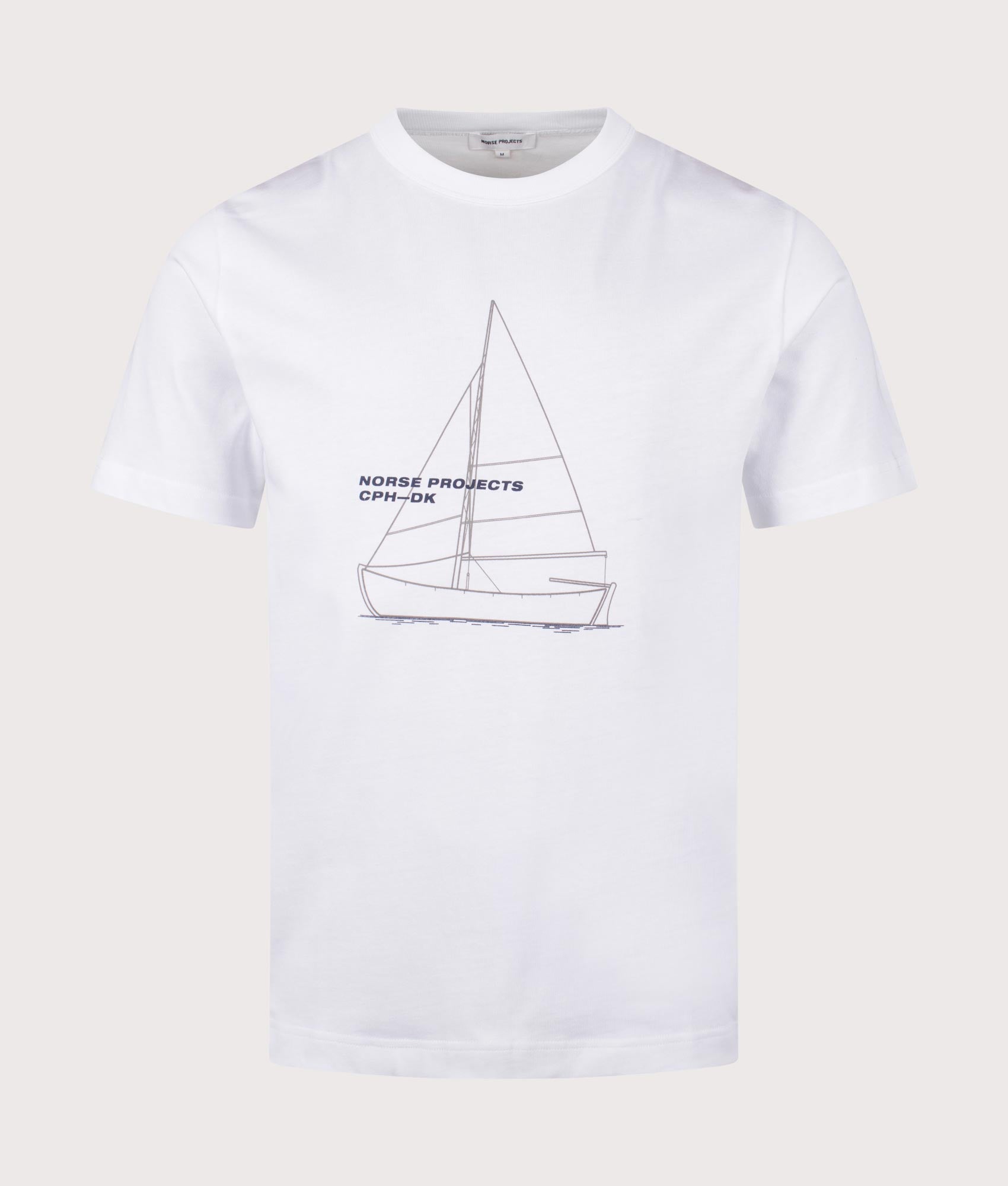 Norse Projects Holger Organic Boat Print T-Shirt in White. Shot at EQVVS. Front shot. 