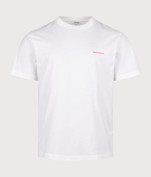 Relaxed Fit Johannes Organic NORSE Logo Print T-Shirt by Norse Projects in White. Shot by EQVVS. Front shot.