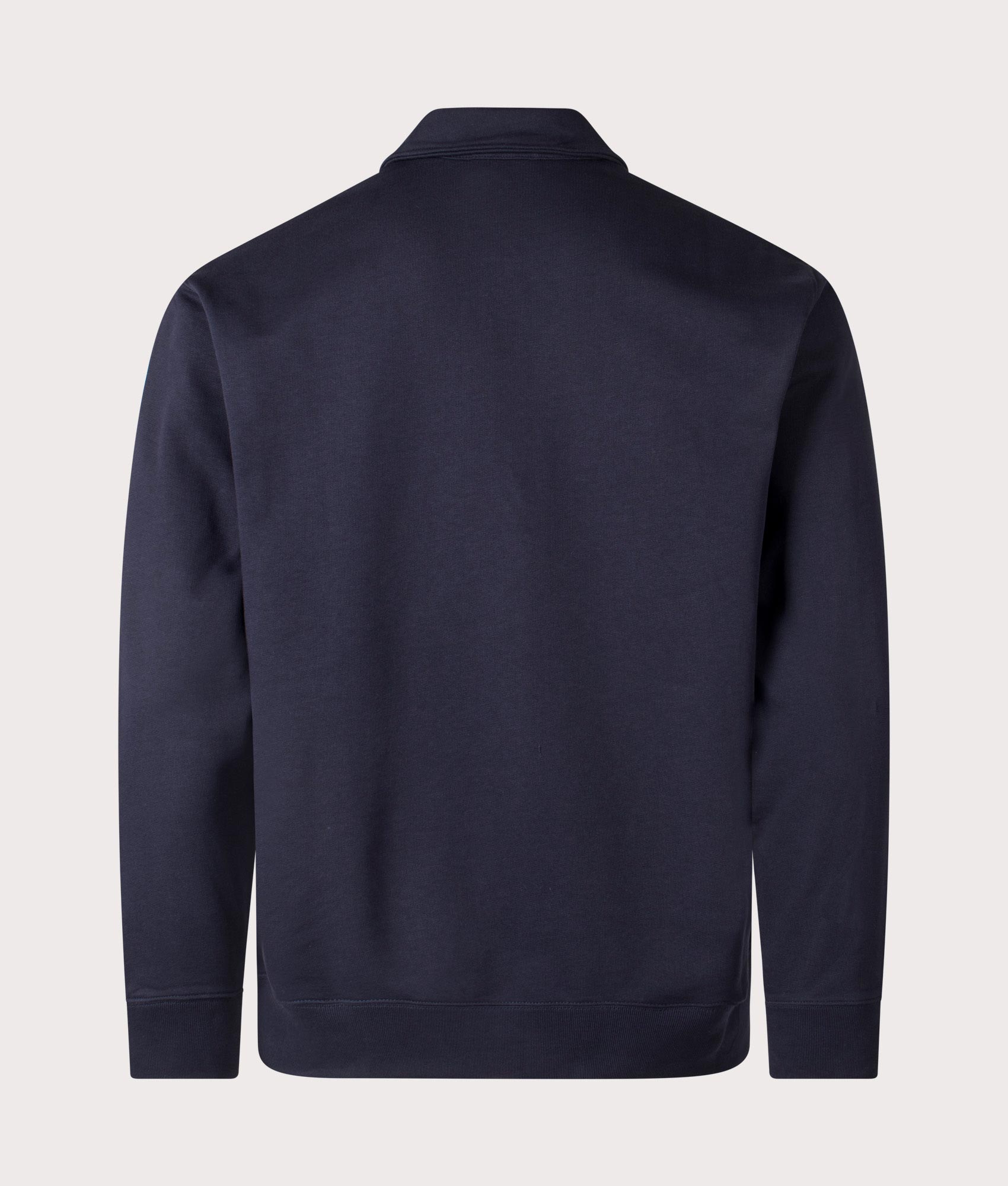 Universal Works, Relaxed Fit Ketel NORSE Logo Quarter Zip Sweatshirt, Dark Navy, Eqvvs Menswear, back shot angle