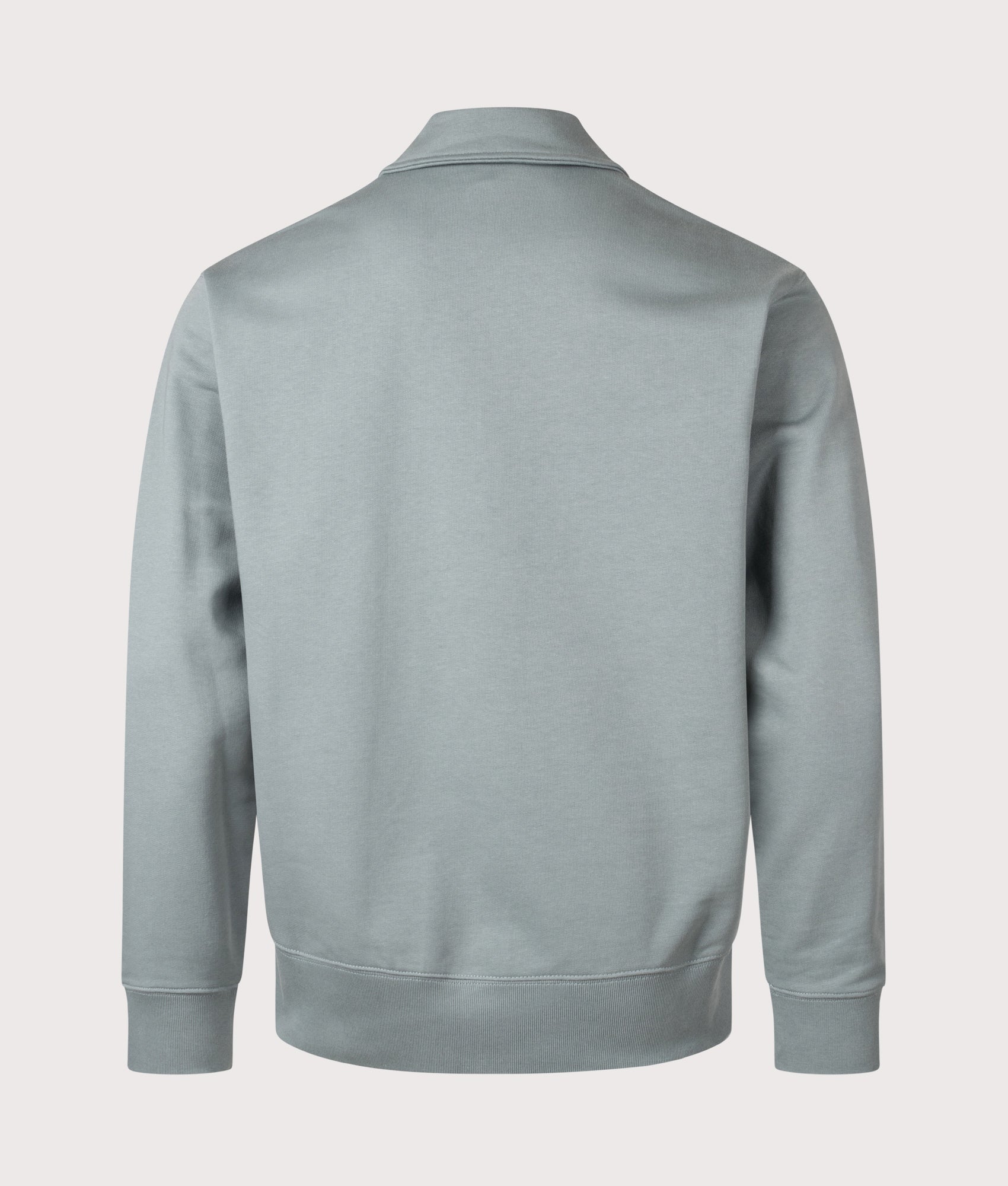 Norse Projects Relaxed Fit Ketel Quarter Zip Sweatshirt in Greyish Blue. Shot at EQVVS. Back shot. 