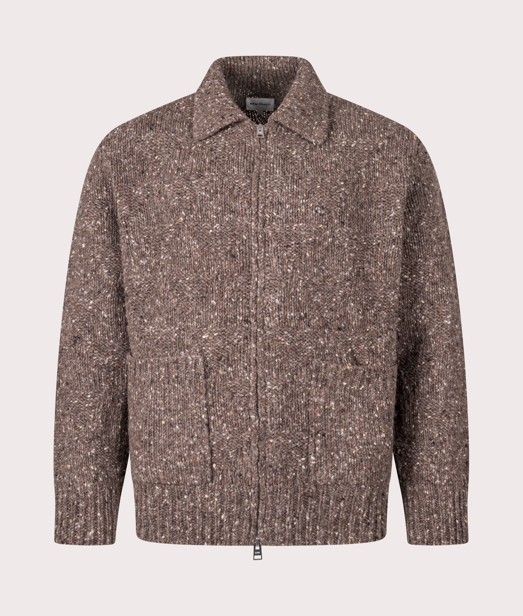 Norse Projects Erik Donegal Diamond Jacket in Seal Brown at EQVVS Menswear. Front shot.