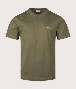 Johannes Organic Norse Logo Print T-shirt by Norse Projects in Olive. Shot by EQVVS. Front shot.
