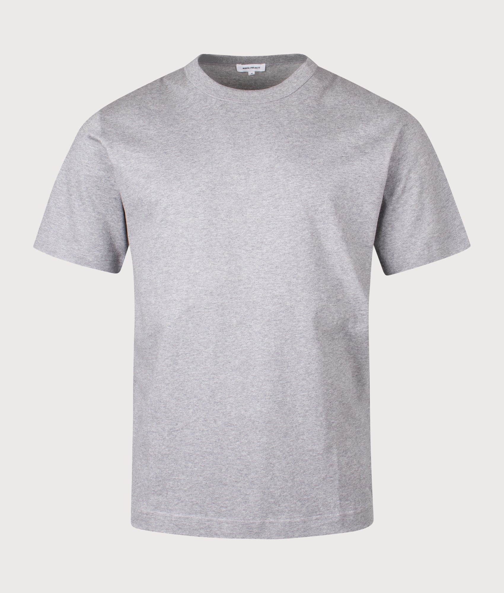 Holger Organic Optic Print T-shirt by Norse Projects in Grey Melange. Shot by EQVVS. Front shot.