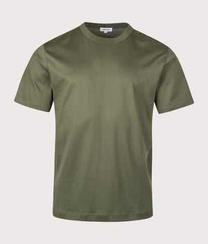 Holger Organic Optic Print T-shirt by Norse Projects in Olive Night. Shot by EQVVS. Front shot.