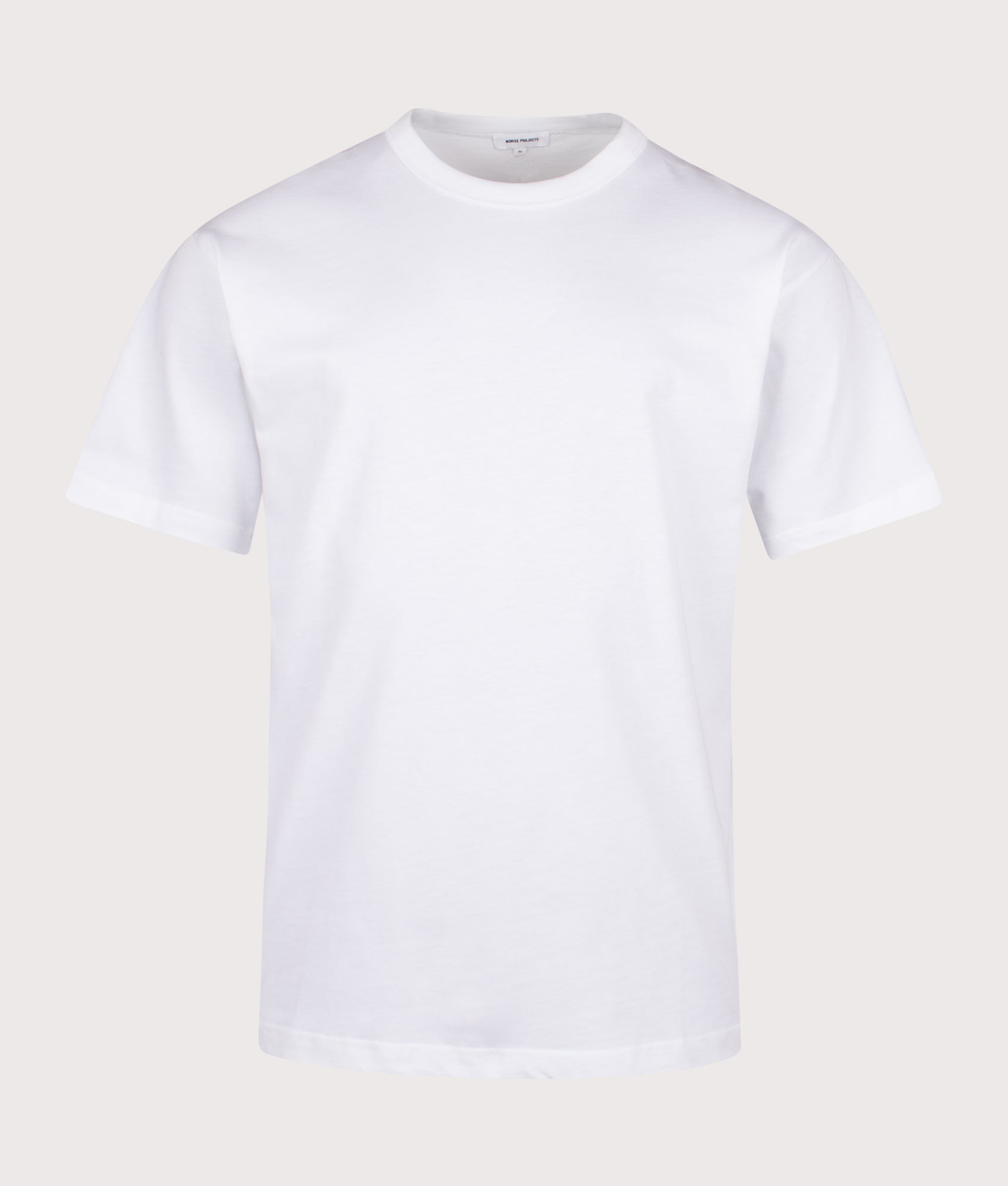 Simon Organic Arch Print T-Shirt by Norse Projects in White. Shot by EQVVS. front shot.