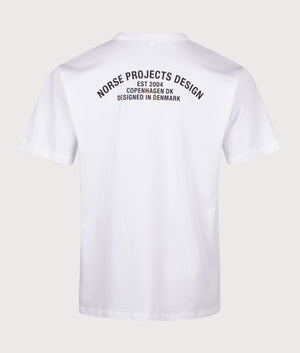 Simon Organic Arch Print T-Shirt by Norse Projects in White. Shot by EQVVS. Back shot.