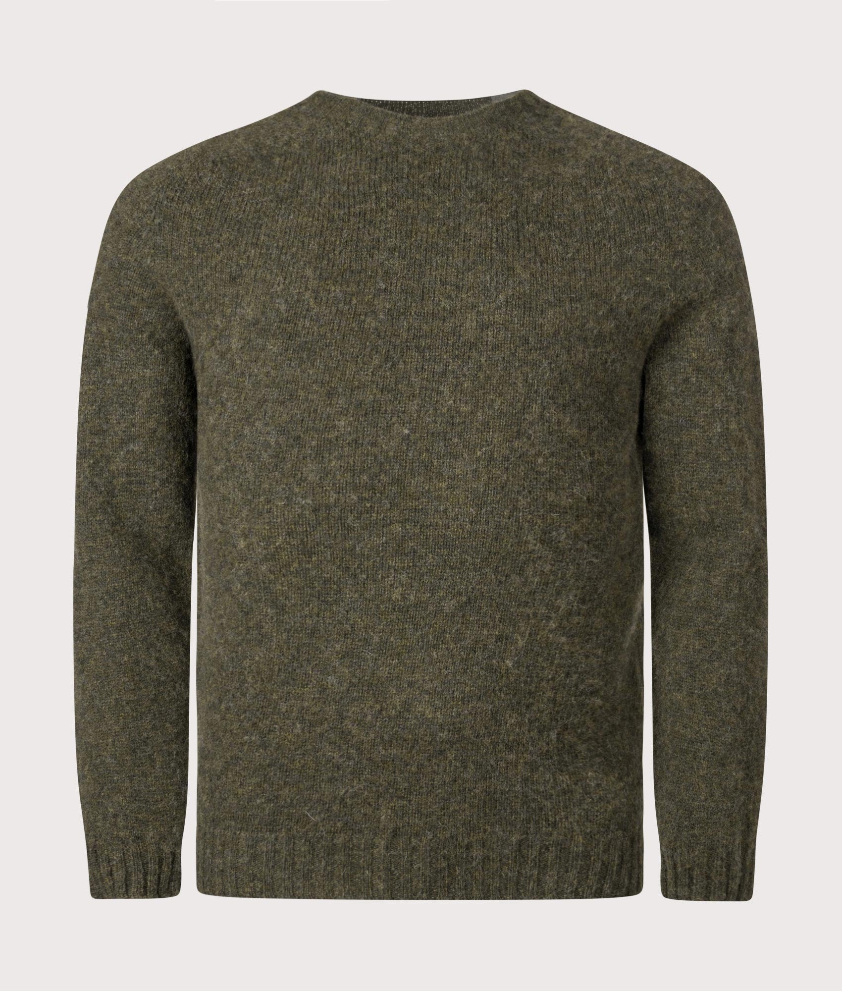 Birnir Brushed Lambswool Knit Jumper by Norse Projects in Olive Night. Shot by EQVVS. Front shot.