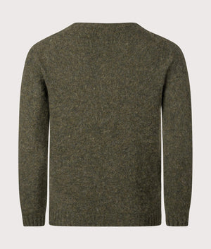 Birnir Brushed Lambswool Knit Jumper by Norse Projects in Olive Night. Shot by EQVVS. Back shot.