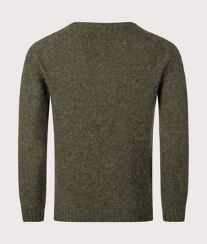 Birnir Brushed Lambswool Knit Jumper by Norse Projects in Olive Night. Shot by EQVVS. Back shot.