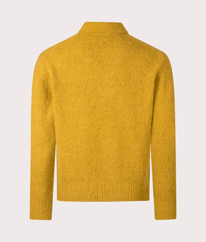 Norse Projects Relaxed Fit Rasmus Brushed Polo Shirt in Warm Yellow at EQVVS Menswear. Back shot.
