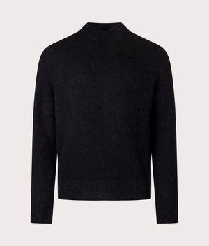 Norse Projects Relaxed Fit Rasmus Mock Neck Brushed Sweatshirt in black at EQVVS Menswear. Front shot.