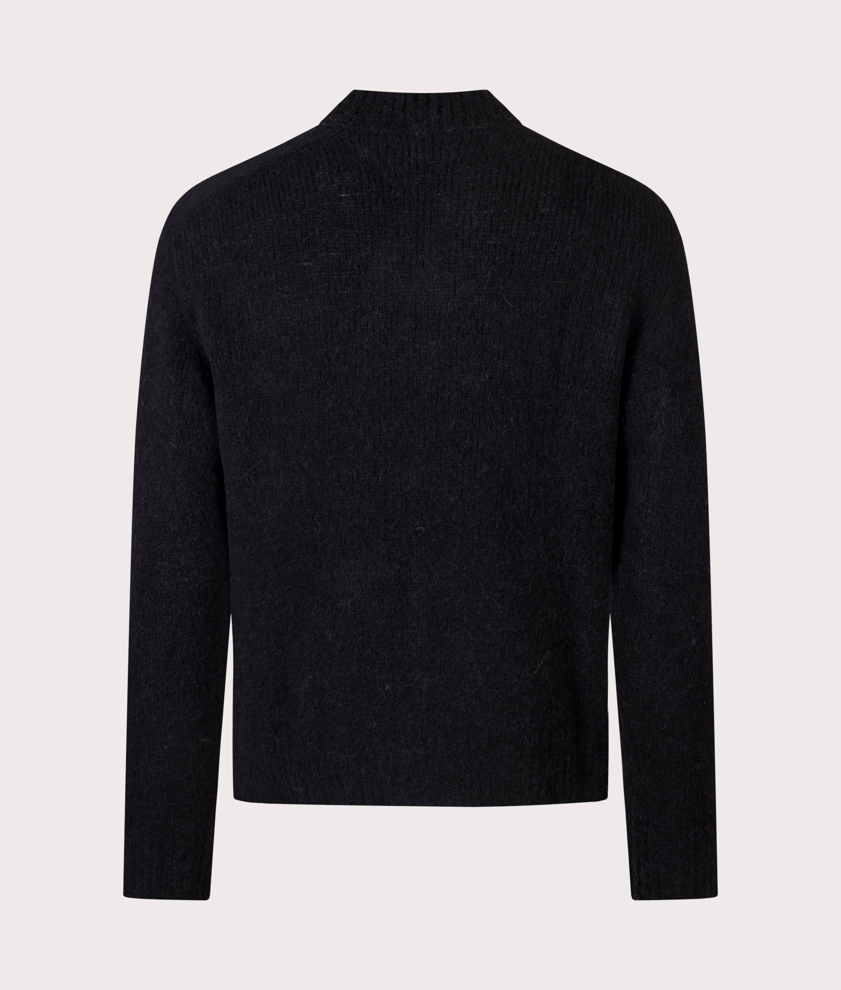 Norse Projects Relaxed Fit Rasmus Mock Neck Brushed Sweatshirt in black at EQVVS Menswear. Back shot.
