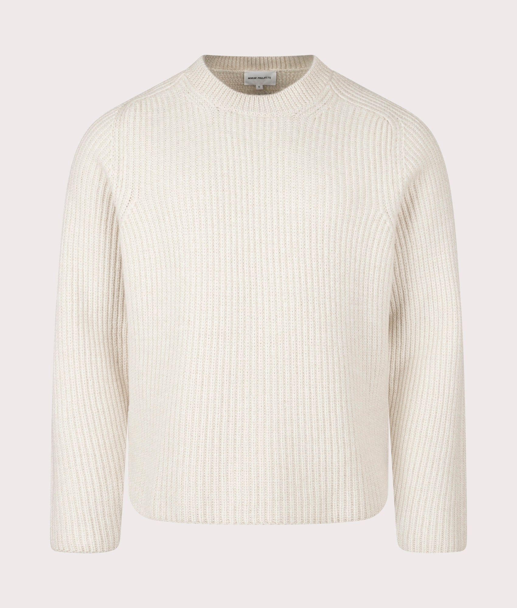 Norse Projects Sigurd Military Rib Knit Jumper arrives in Ecru at EQVVS Menswear. Front shot. 