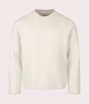 Norse Projects Sigurd Military Rib Knit Jumper arrives in Ecru at EQVVS Menswear. Front shot. 