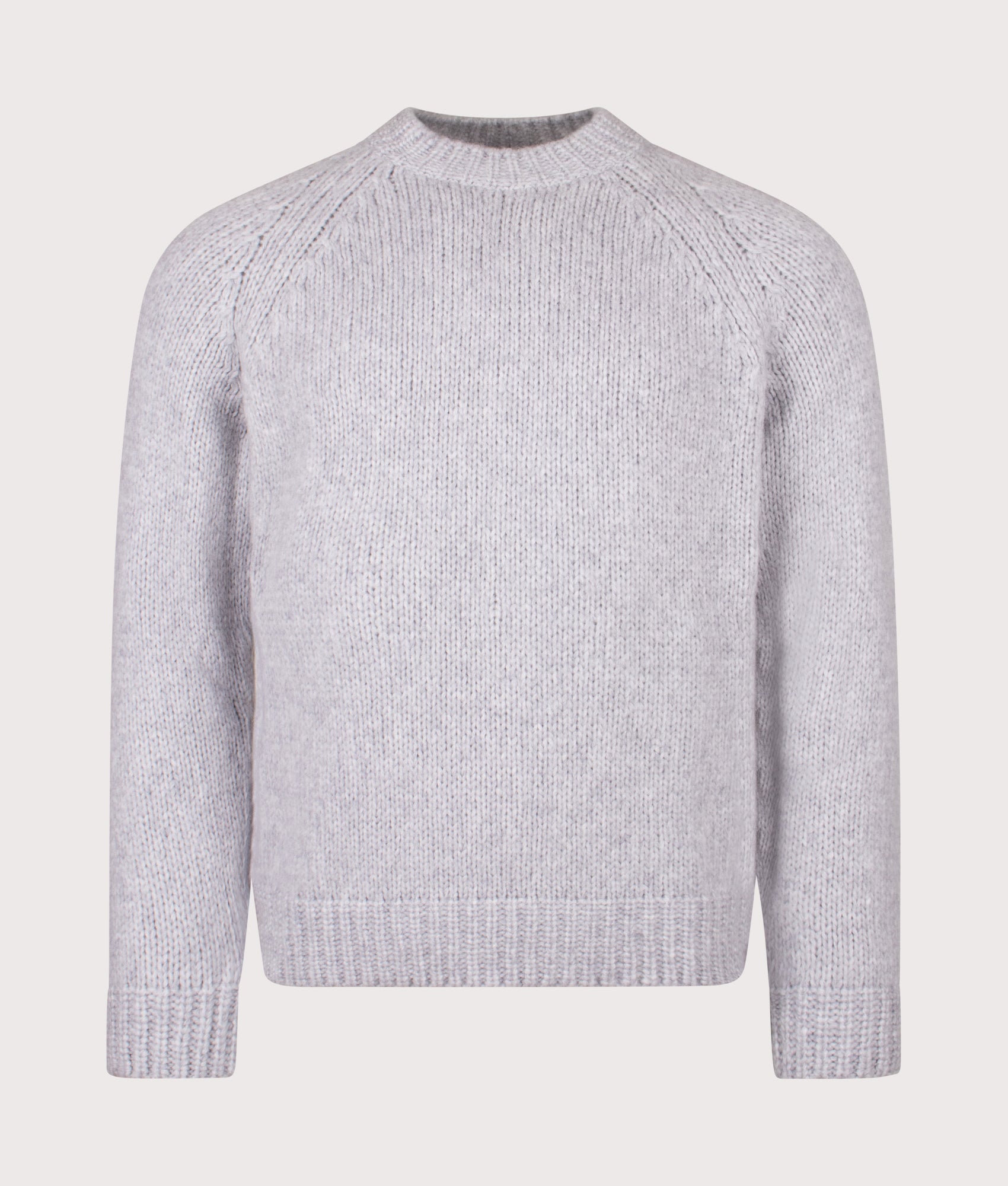 Birger Wool Raglan Jumper by Norse Projects in Light Grey Melange. Shot by EQVVS. Front shot