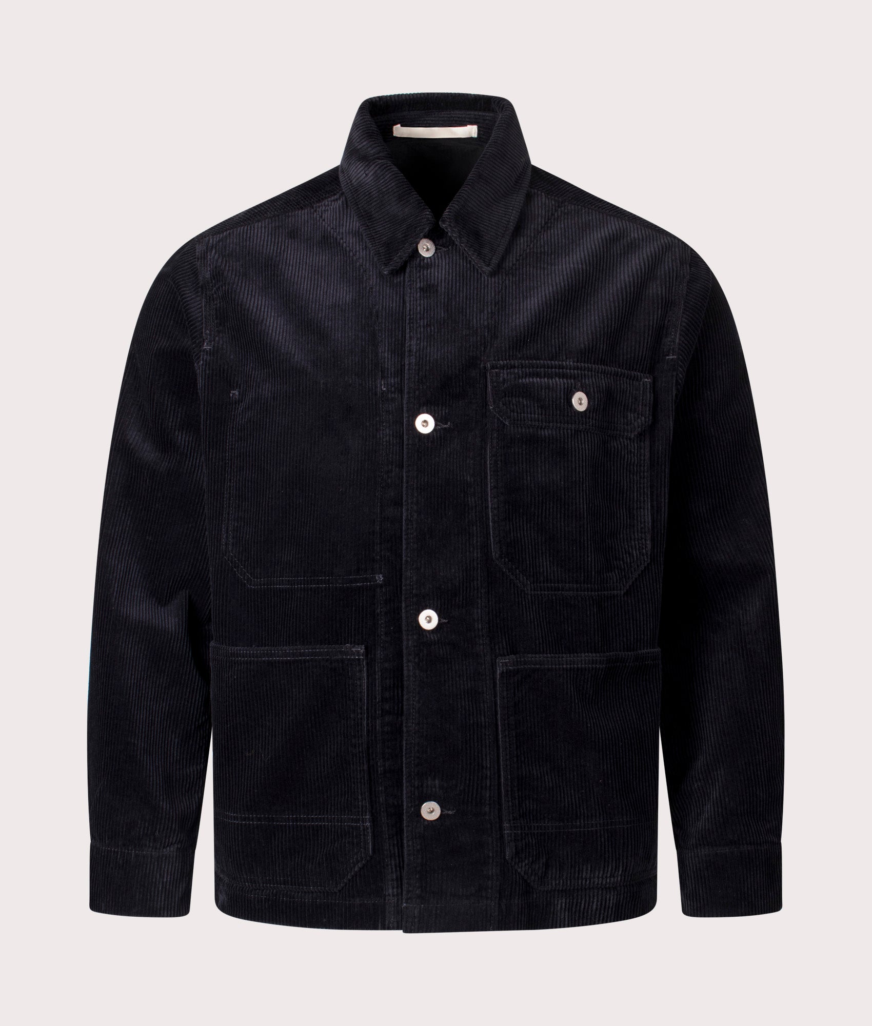Norse Projects  Folke Wide Corduroy Chore Jacket in Dark Navy at EQVVS Menswear. Front shot.