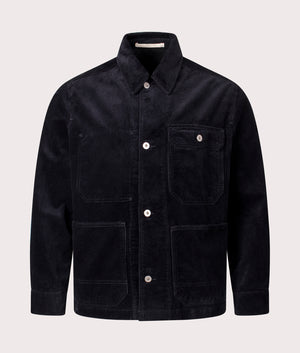 Norse Projects  Folke Wide Corduroy Chore Jacket in Dark Navy at EQVVS Menswear. Front shot.