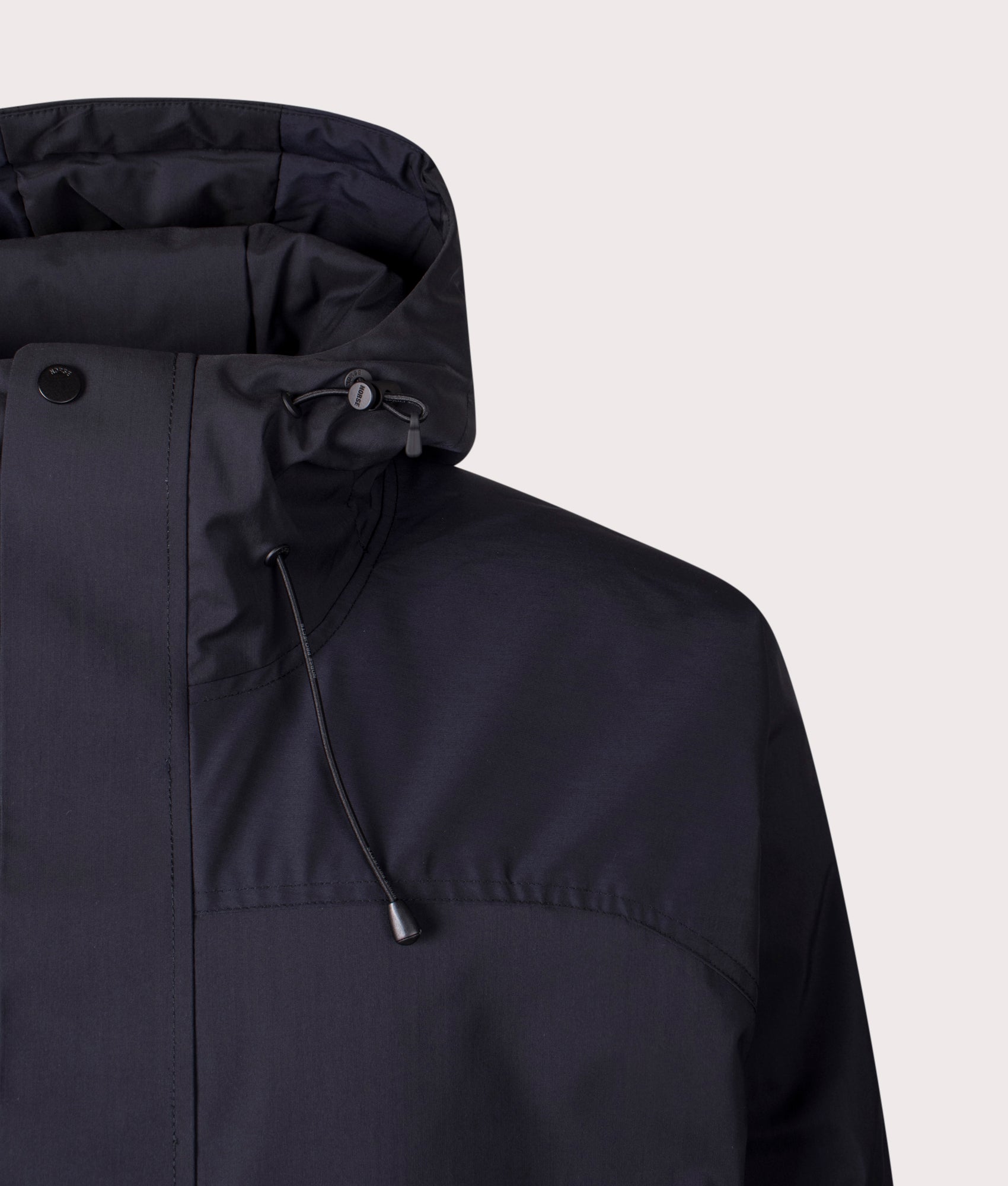 Norse Projects Herluf Alpinix Smart Merino Jacket in Dark Navy at EQVVS Menswear. Detail shot.