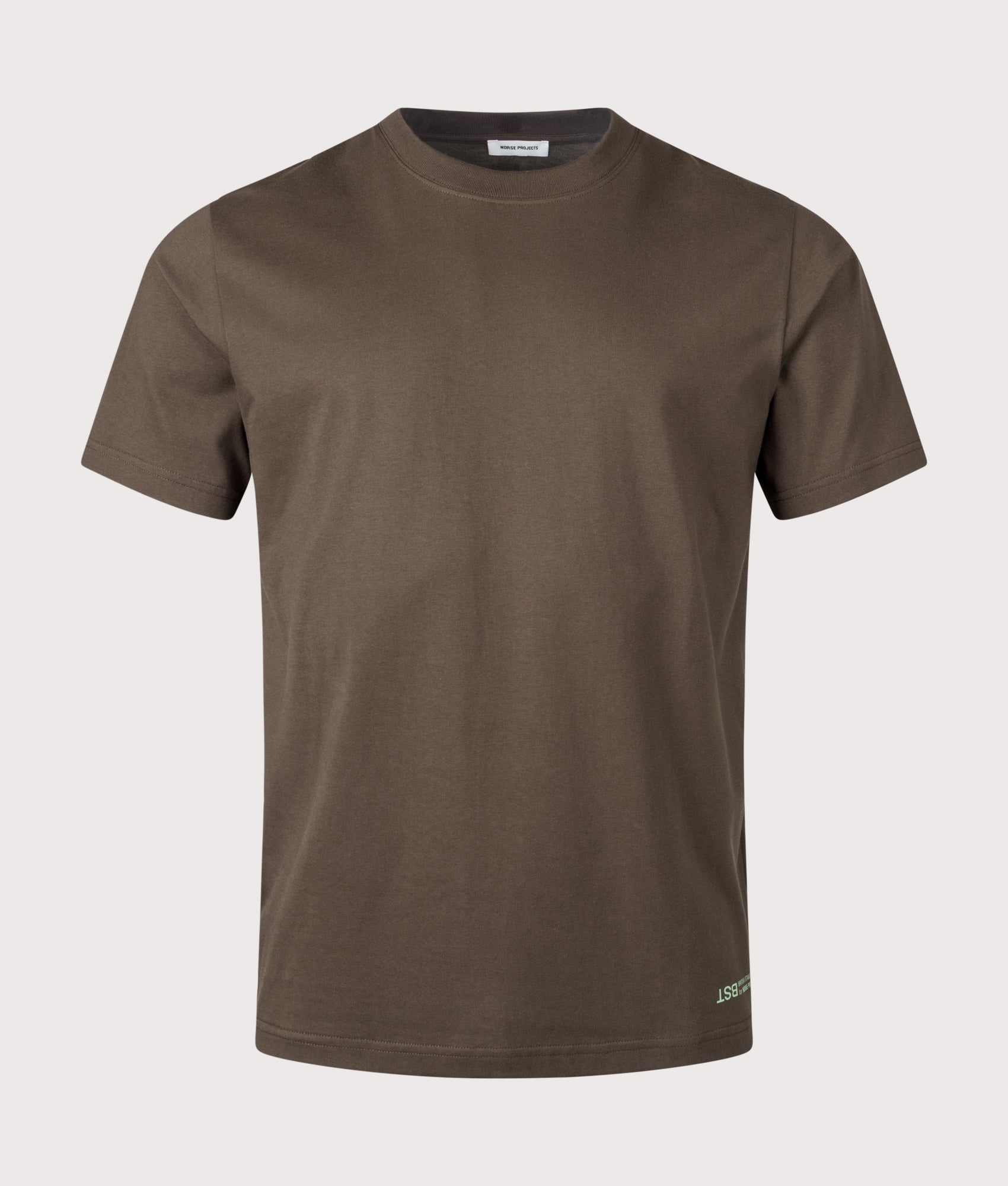 Norse Projects Norse X BST Back Print T-Shirt in Delicioso Brown at EQVVS Menswear. Front shot.
