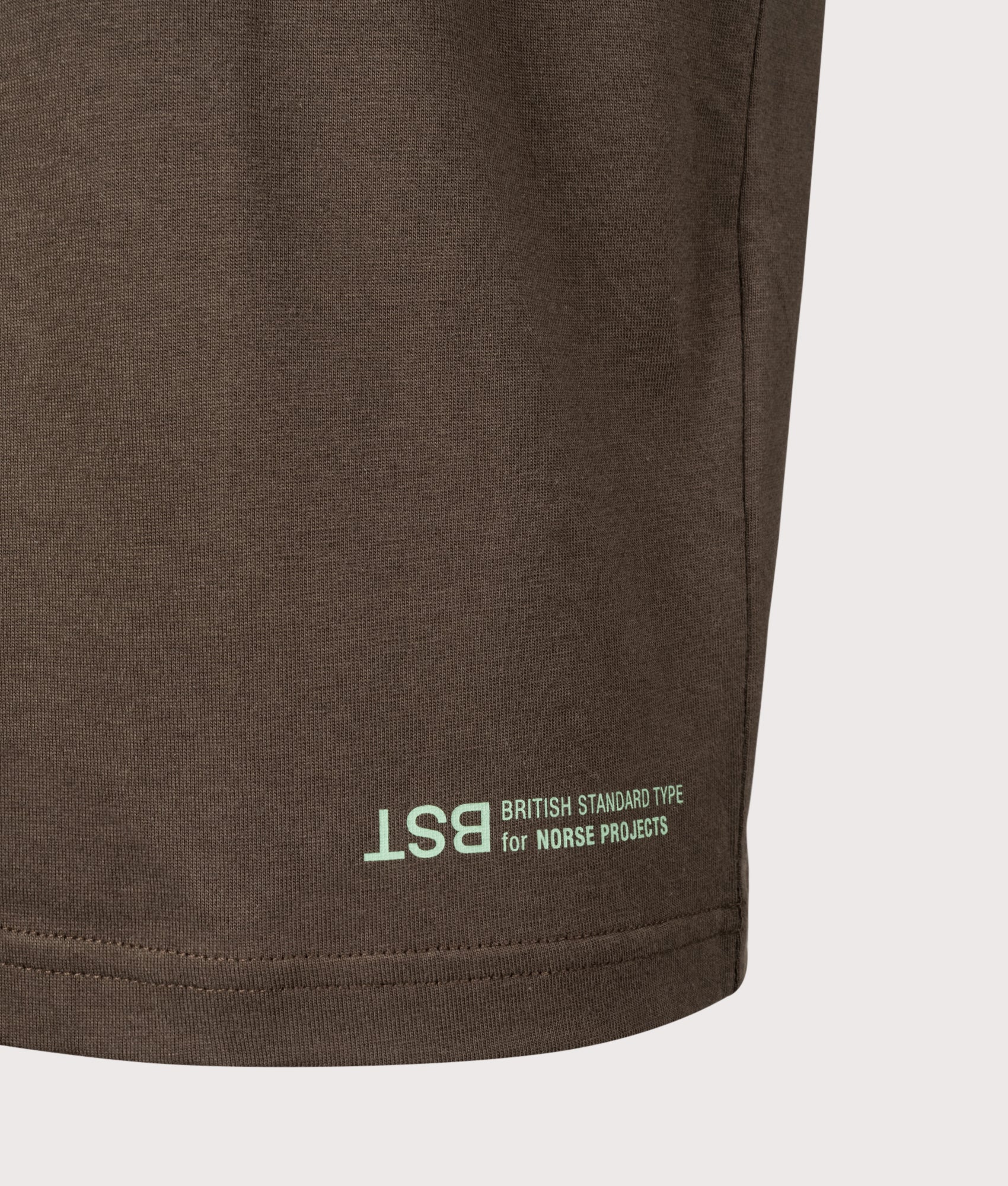 Norse Projects Norse X BST Back Print T-Shirt in Delicioso Brown at EQVVS Menswear. Detail shot.