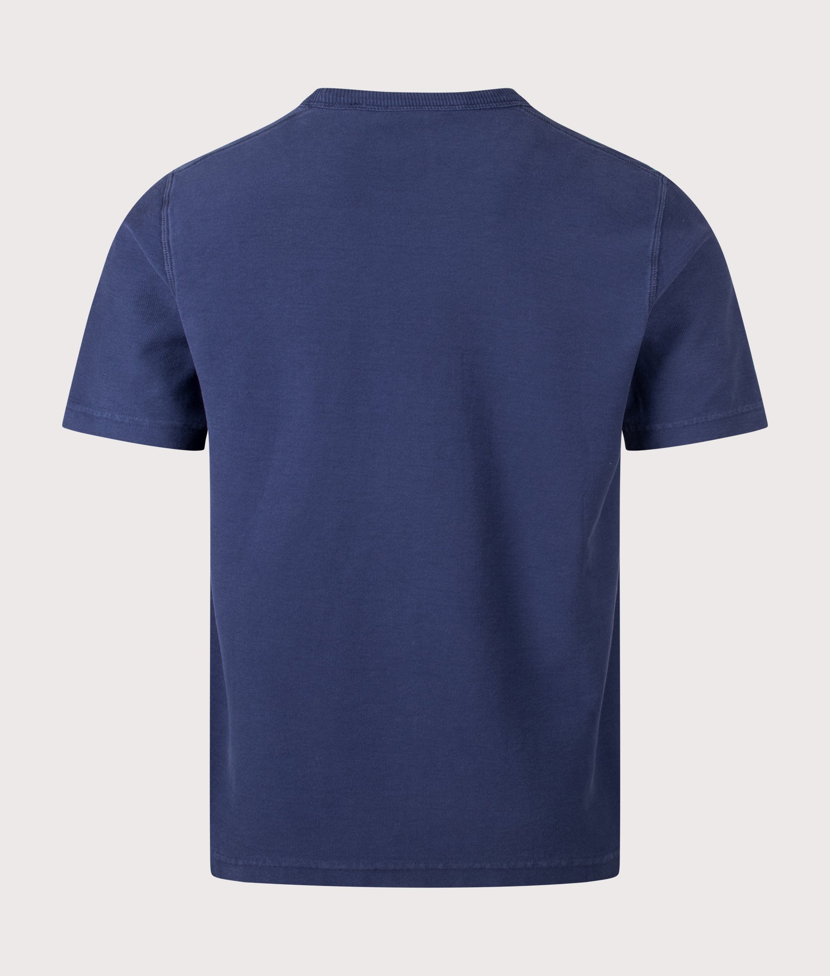 Norse Projects Relaxed Fit Elmelunde Organic Cotton GMD T-Shirt in Workwear Blue at EQVVS Menswear. Back shot.