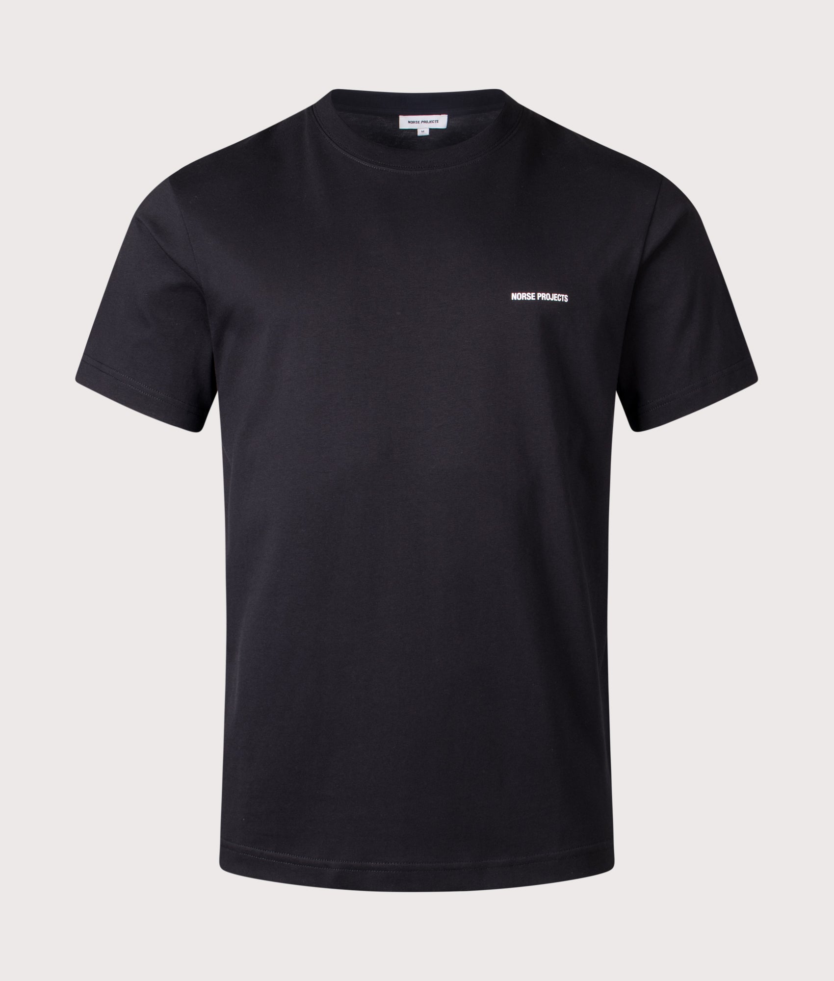 Norse Projects Dyrehaven Organic Logo Print T-Shirt in Black at EQVVS Menswear. Front shot.