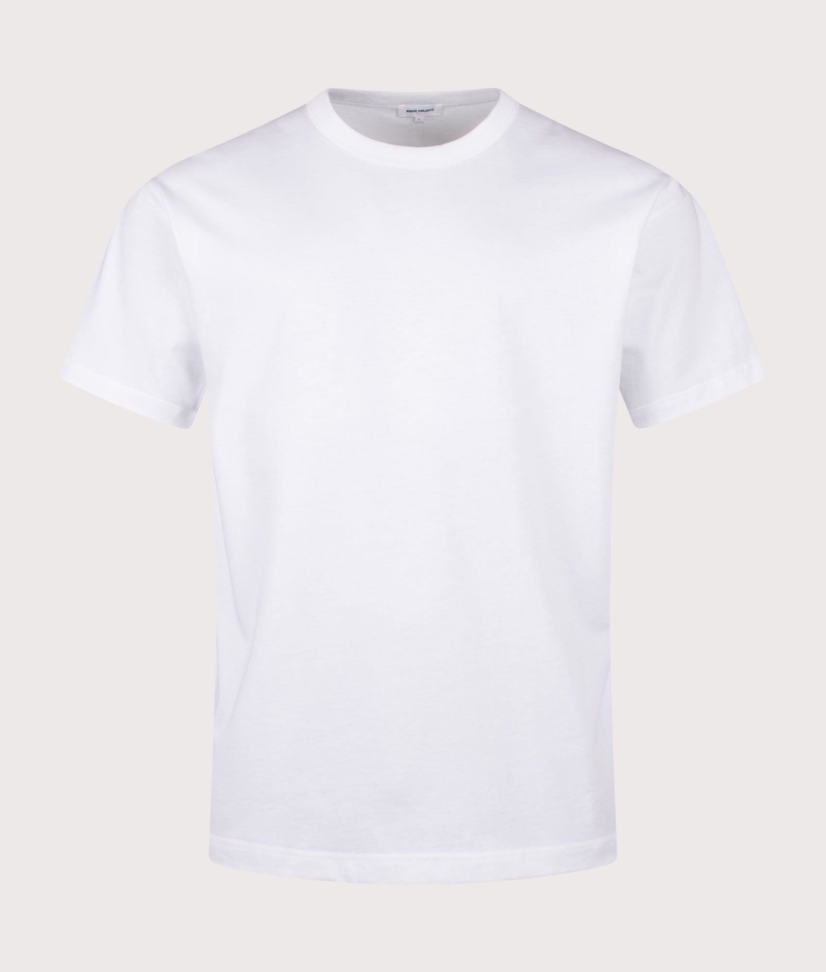 Norse Projects Snekkersten Organic Arch Print T-Shirt in White at EQVVS Menswear. Front shot.