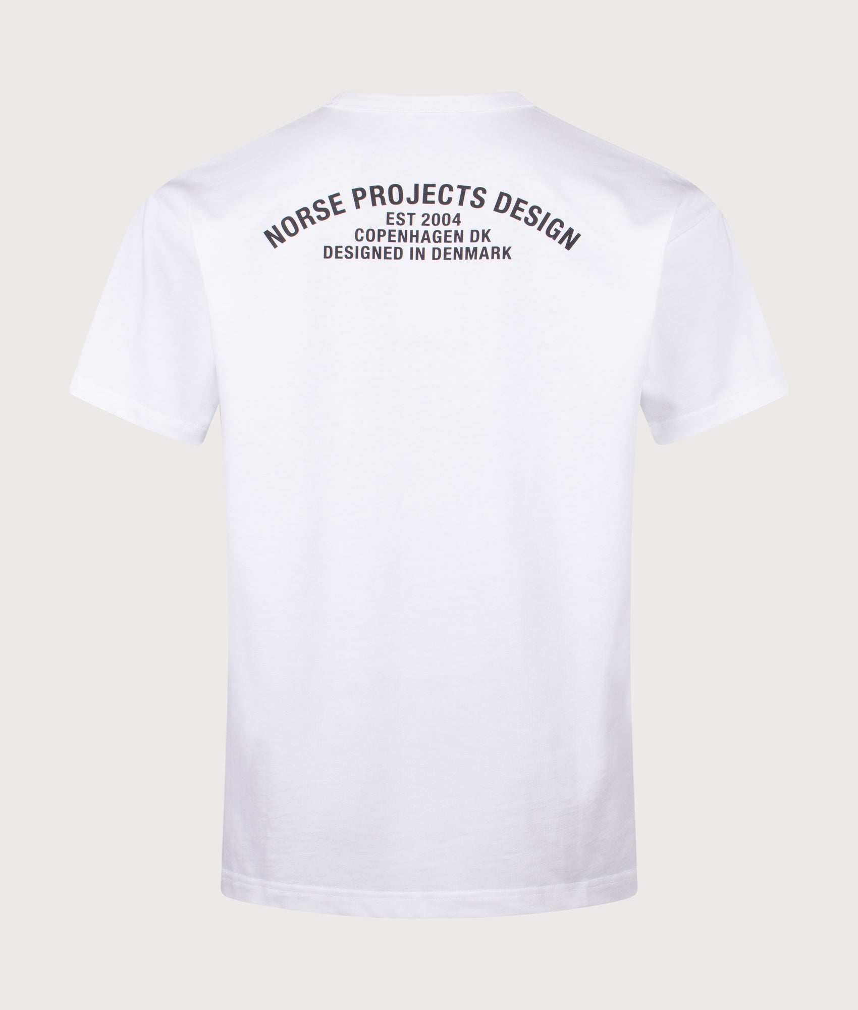 Norse Projects Snekkersten Organic Arch Print T-Shirt in White at EQVVS Menswear. Back shot.